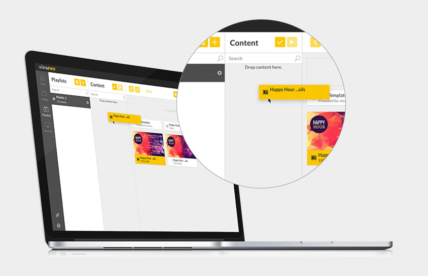 macbook zeigt digital signage cms viewneo