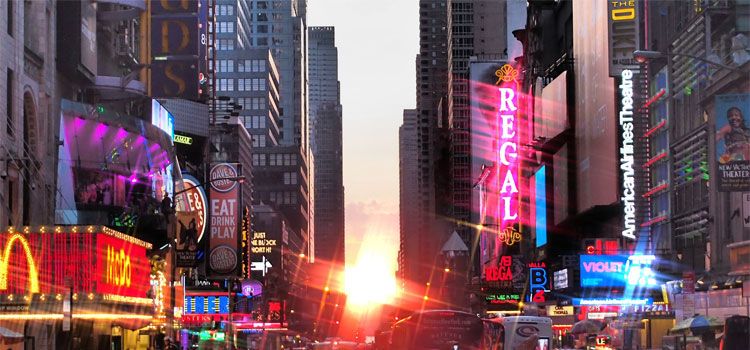 New York skyline with digital advertising