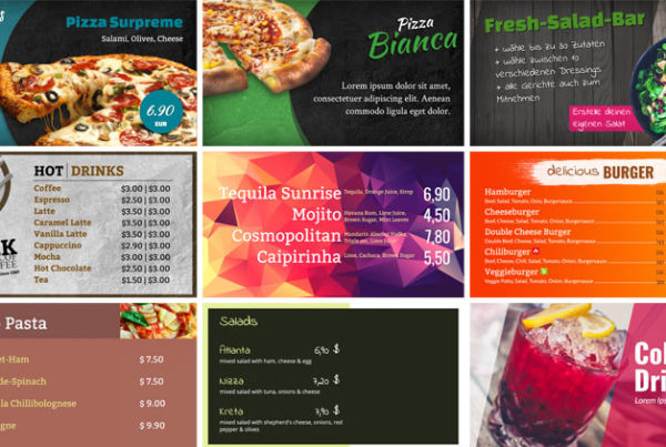 variety of different digital menu boards