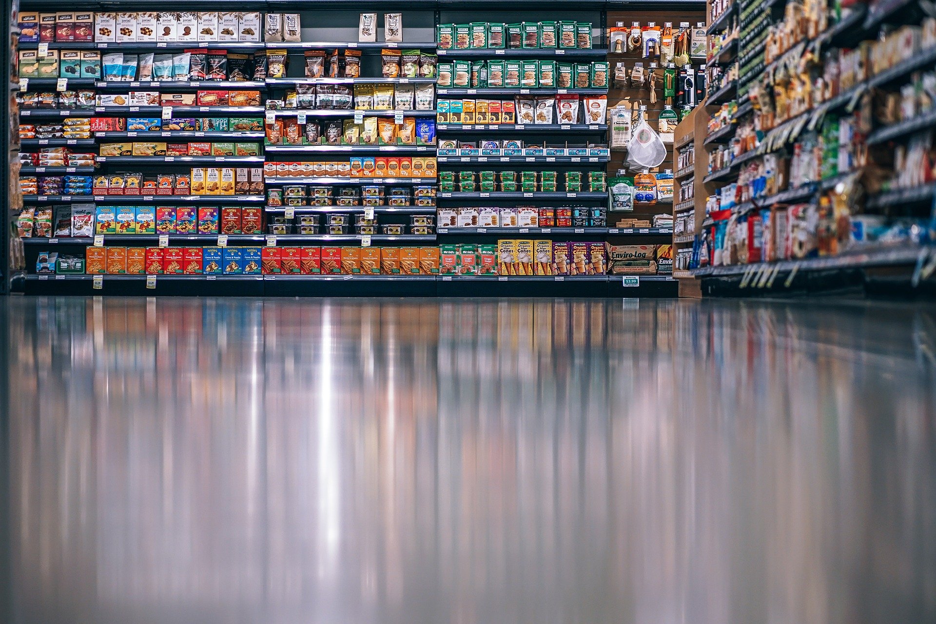 Shelving in a grocery store