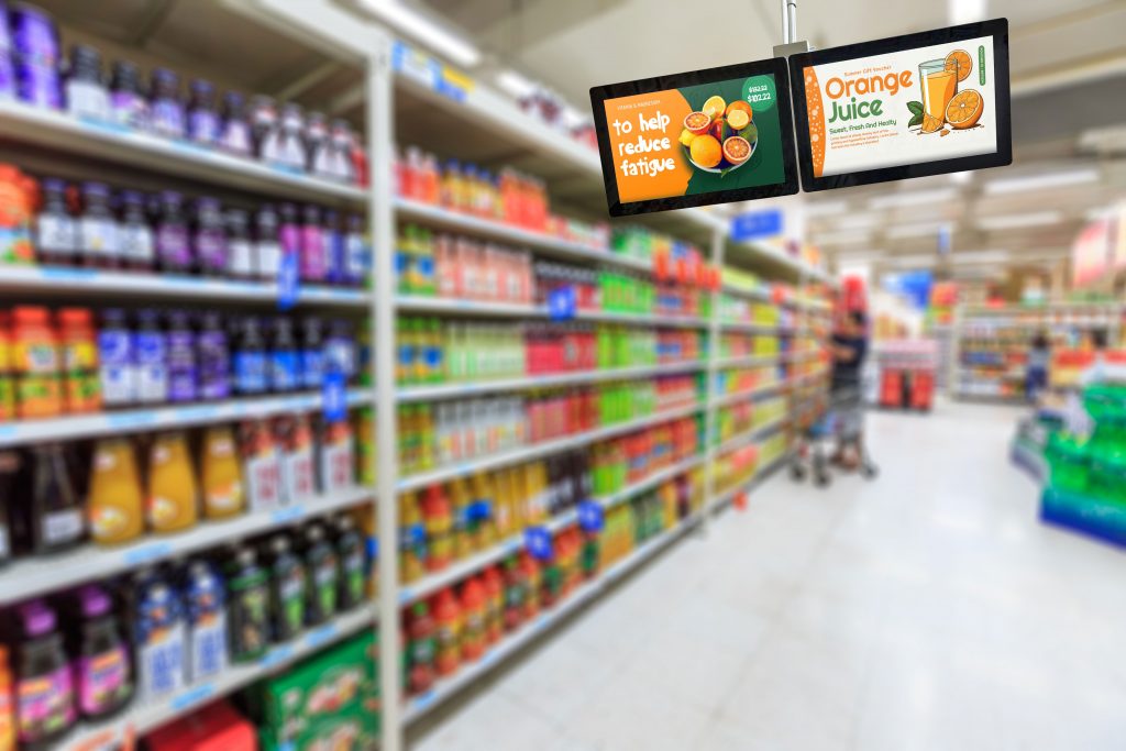 digital signage promo content in supermarket